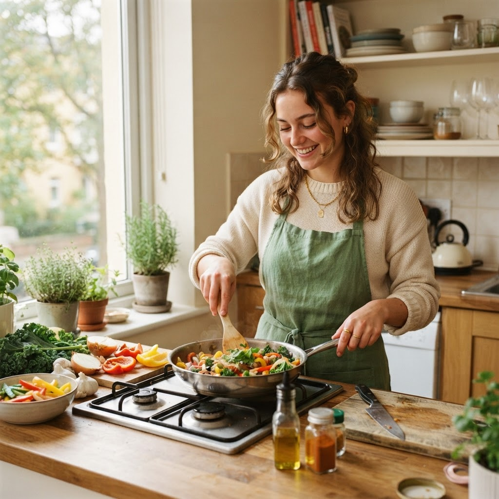 A student cooking a fresh budget meal